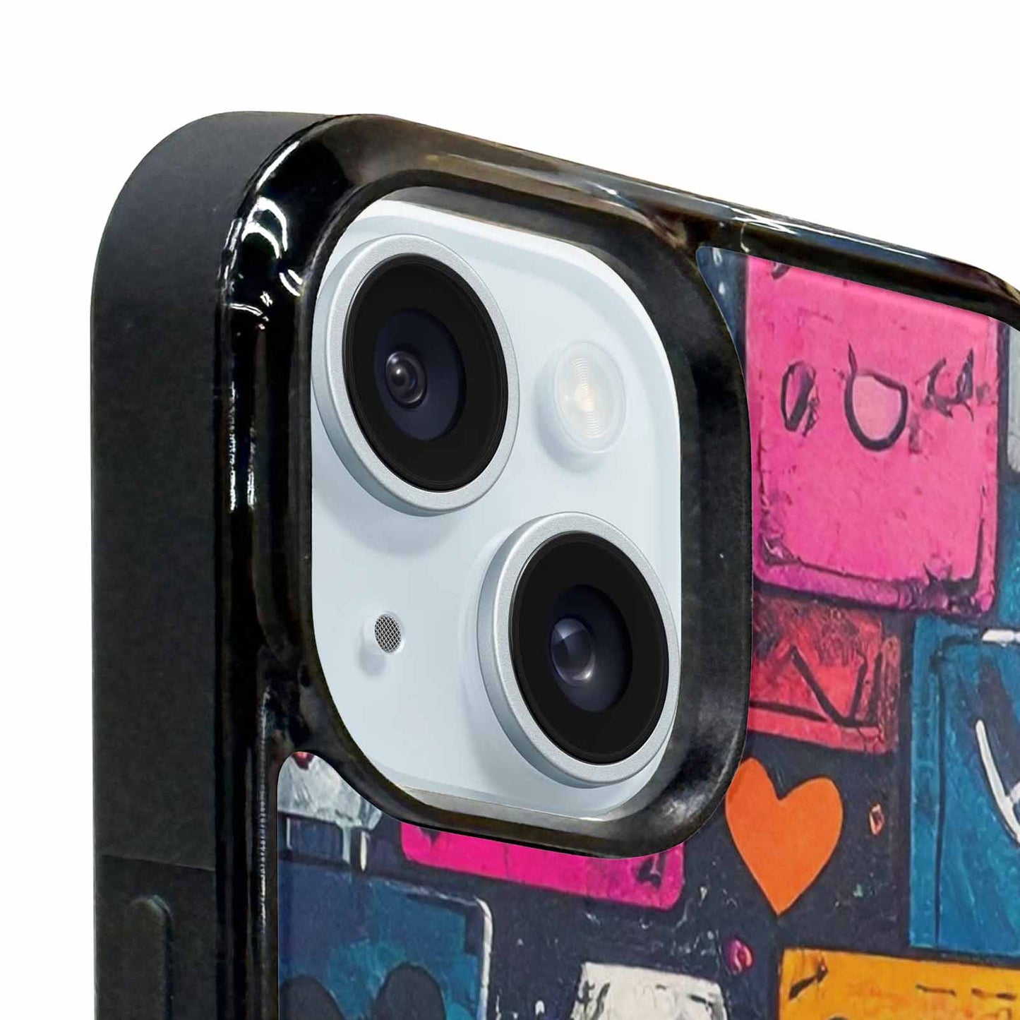 iPhone 15 Plus Case — Hand Drawn Icon Doodle Pattern Hundreds, Custom Art Phone Cover
