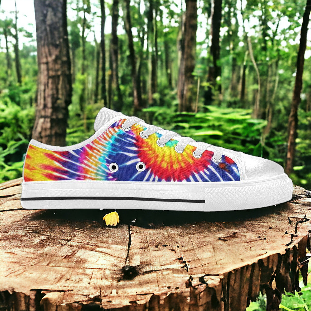 Custom Men's Tie Dye Splash high-top canvas shoes with bold all-over art — Freaky Shoes