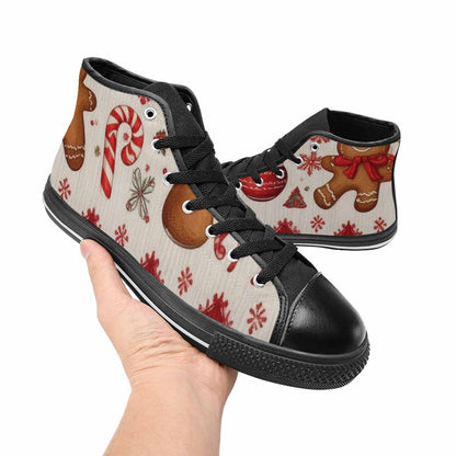 WOMEN'S Christmas Holly Snowflake High Top Canvas Wallpaper Art Custom Sneakers