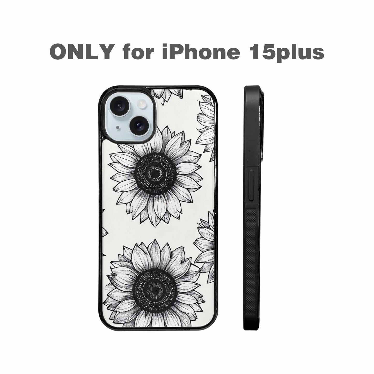 iPhone 15 Plus Case — Minimalist Line Art Sunflower, Custom Designed Case Cover