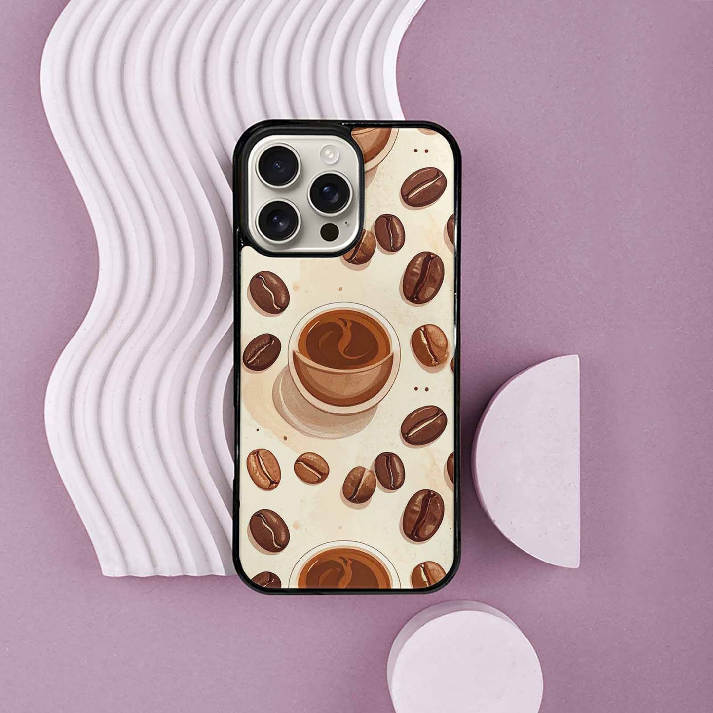 iPhone 16 Pro Max Case — Coffee Cup And Bean Pattern Seamless, Custom Made Phone Cover