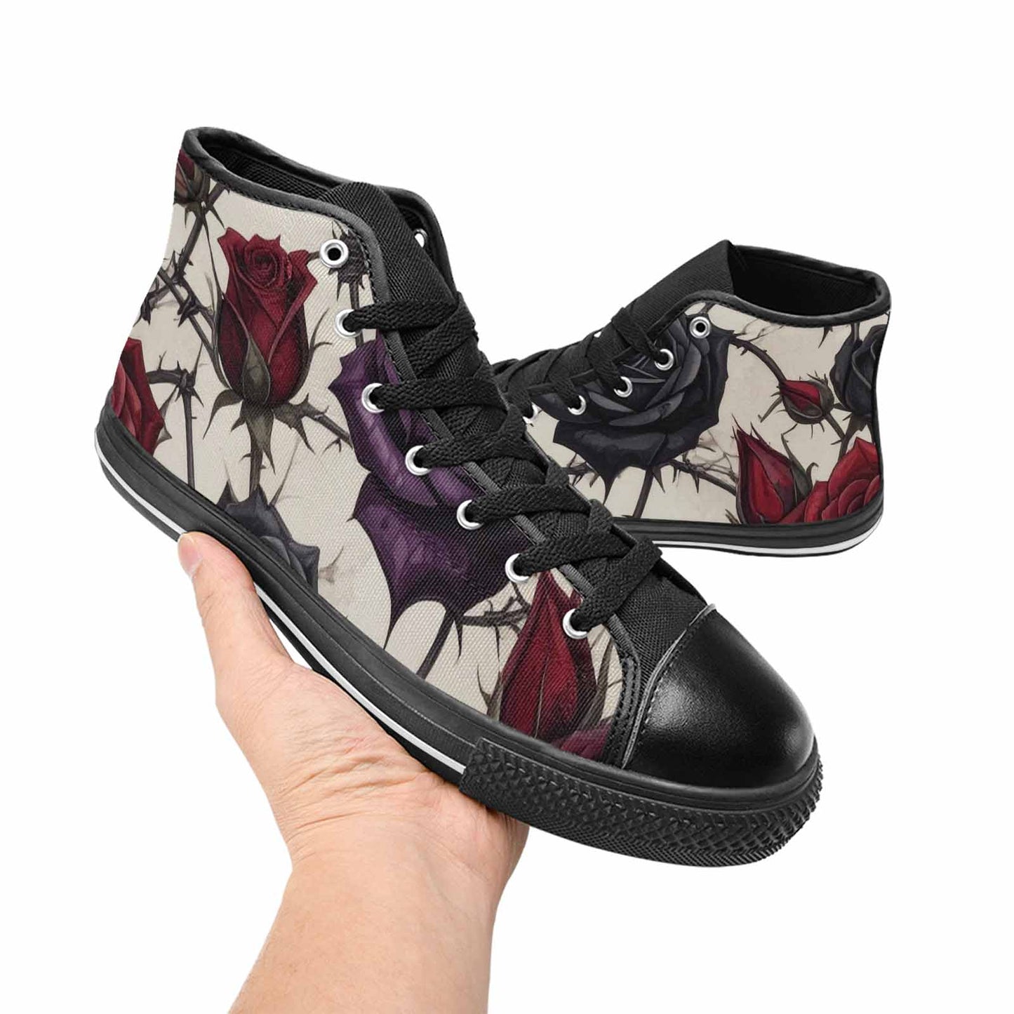 MEN'S Black Gothic Rose High Top Canvas Grunge Sneakers