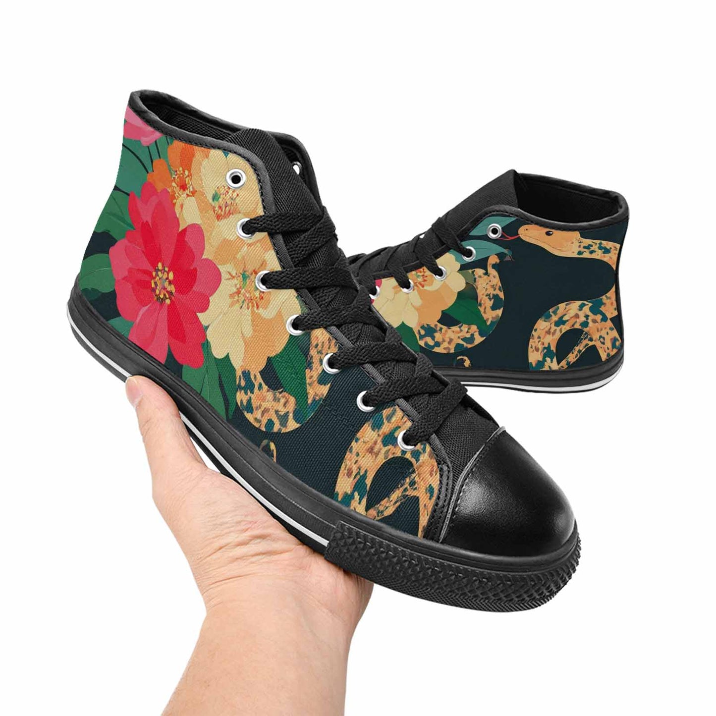 MEN'S Floral Snake Print High Top Canvas Wallpaper Art Custom Sneakers