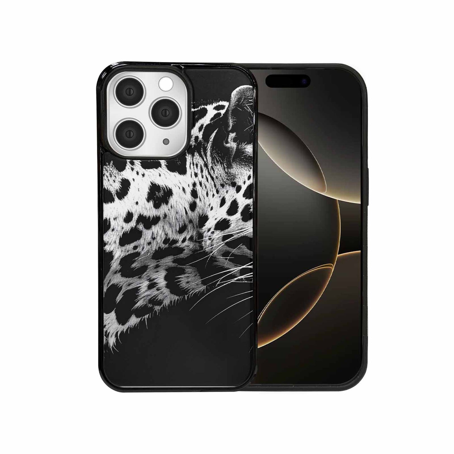 iPhone 15 Pro Max Case — Leopard Print Black And White Style, Custom Printed Phone Case