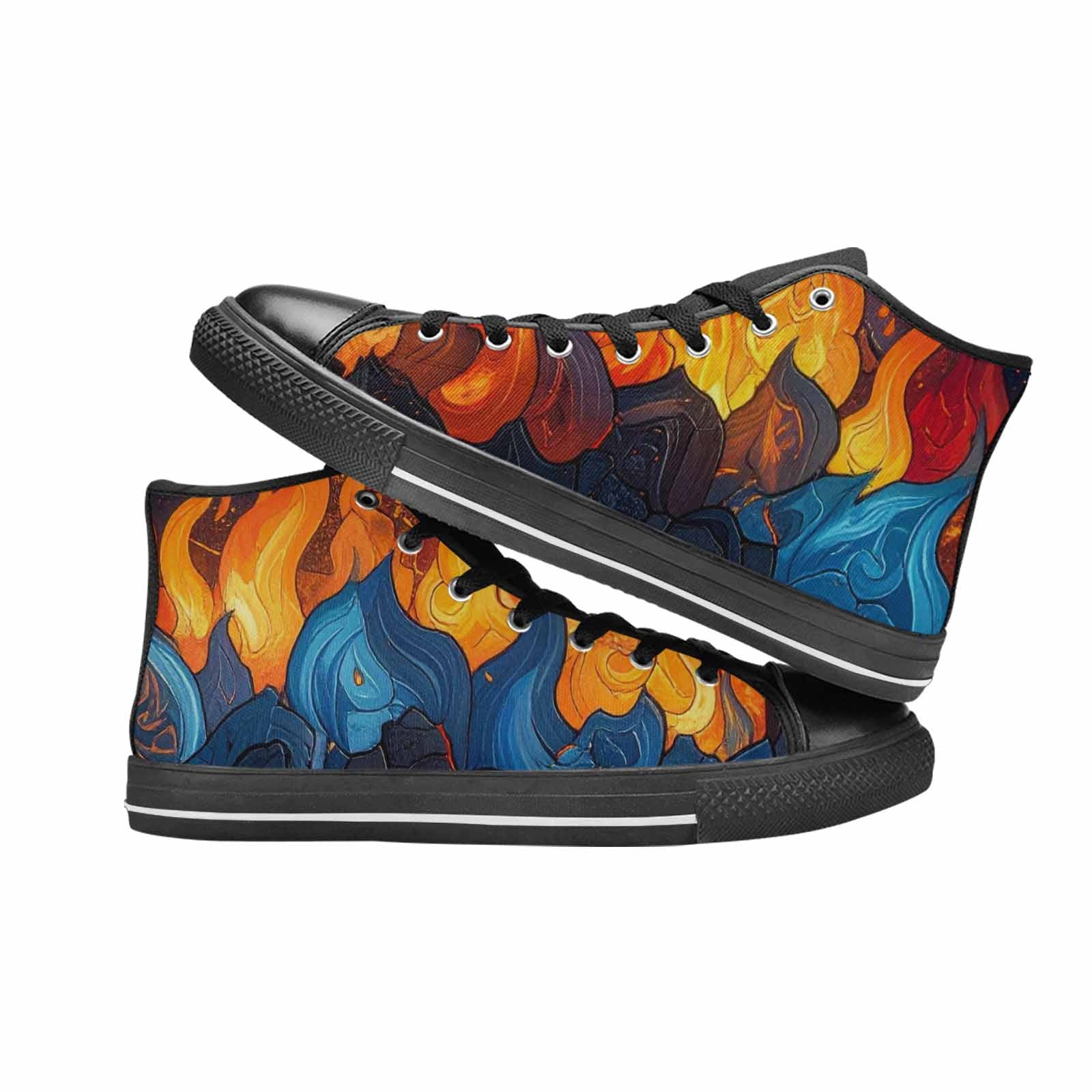 WOMEN'S Fire Flame High Top Canvas Vibrant Chaos Custom Shoes