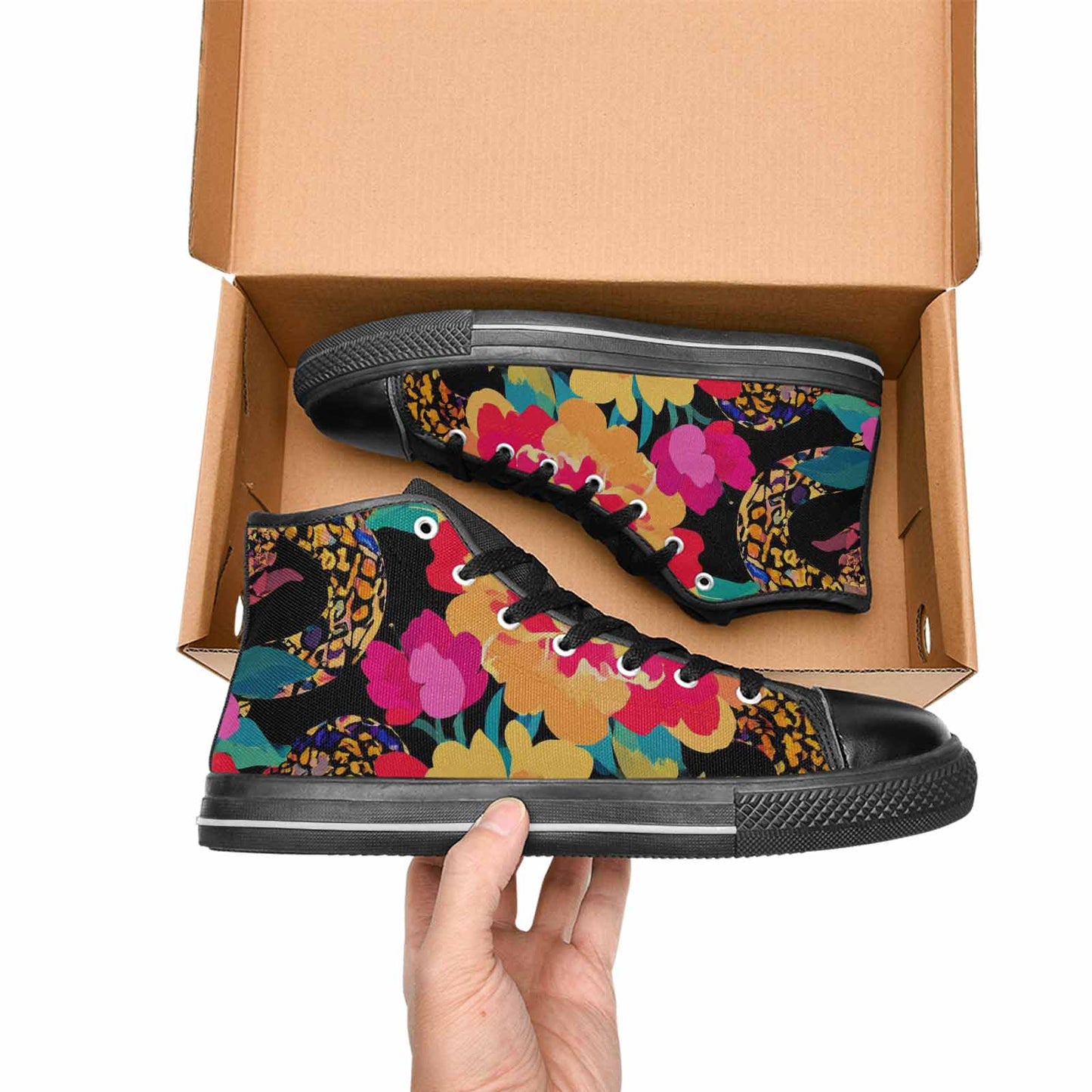 MEN'S Floral Snake Print High Top Canvas Cottagecore Custom Shoes