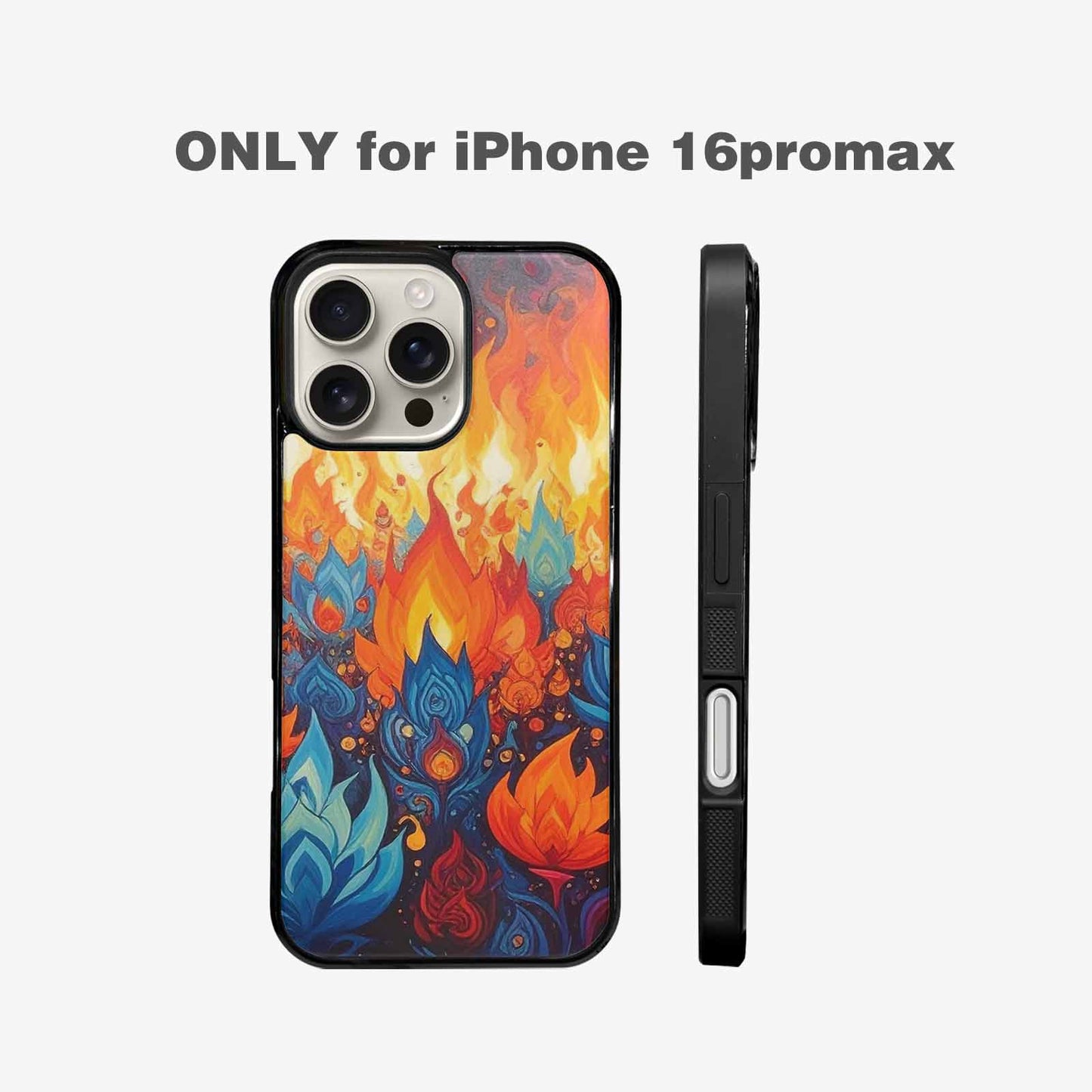 iPhone 16 Pro Max Case — Flame Burst Full Color Vibrant Flame, Custom Print Case Cover