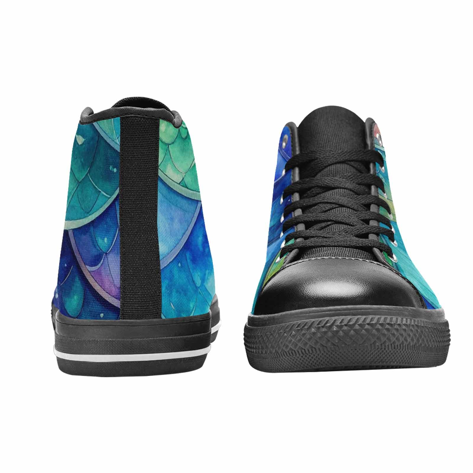 WOMEN'S Mermaid Scale High Top Canvas Wallpaper Art Custom Sneakers