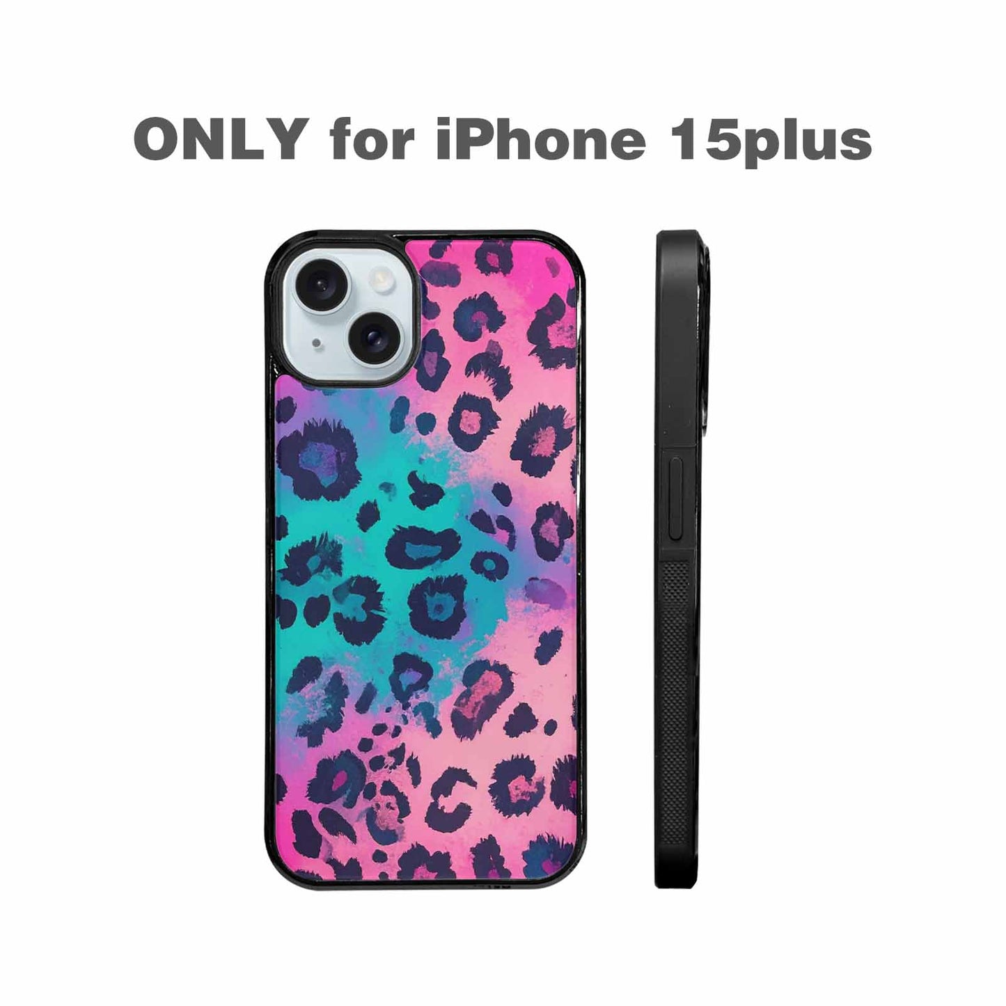 iPhone 15 Plus Case — Leopard Neon Pink Teal Airbrush, Custom Made Phone Cover