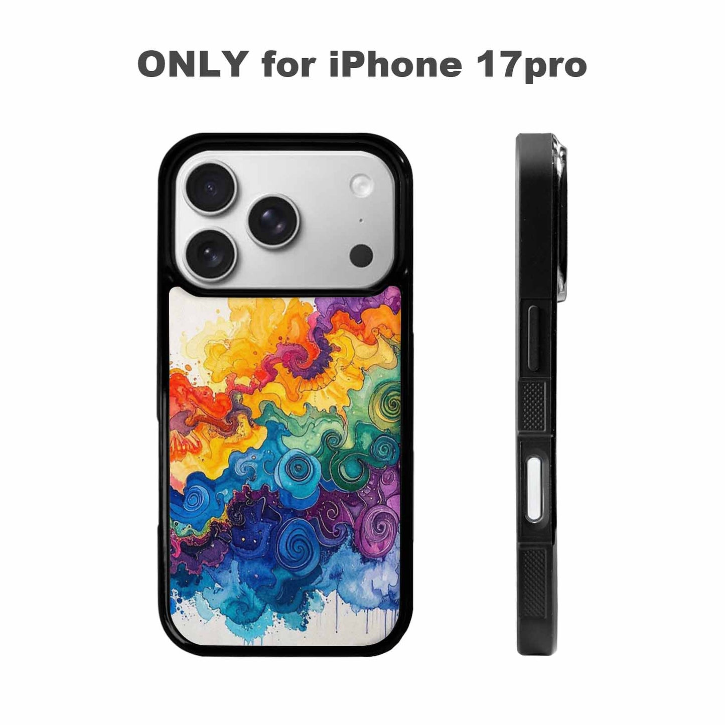 iPhone 17 Pro Case — Tie Dye Swirls Black Blue Tie, Custom Designed Case Cover