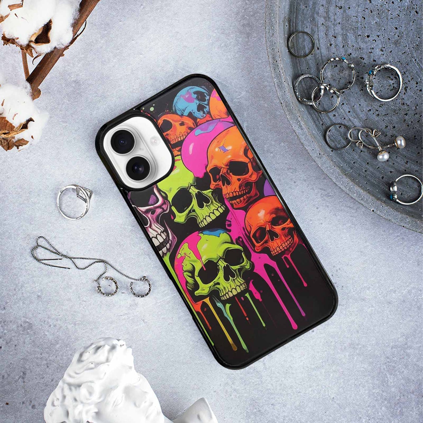 iPhone 16 Plus Case — Vibrant Camo 1000\'s Of Skeletons Neon, Unique Phone Case Design