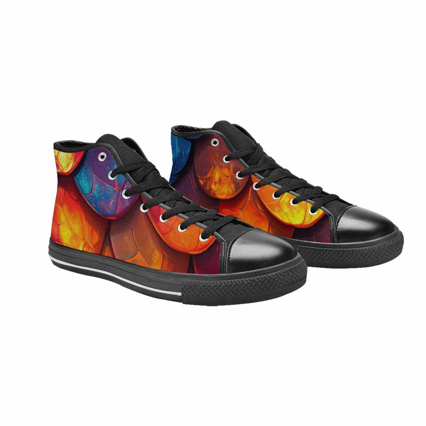 WOMEN'S Dark Snake Print High Top Canvas Neon Fantasy Custom Sneakers