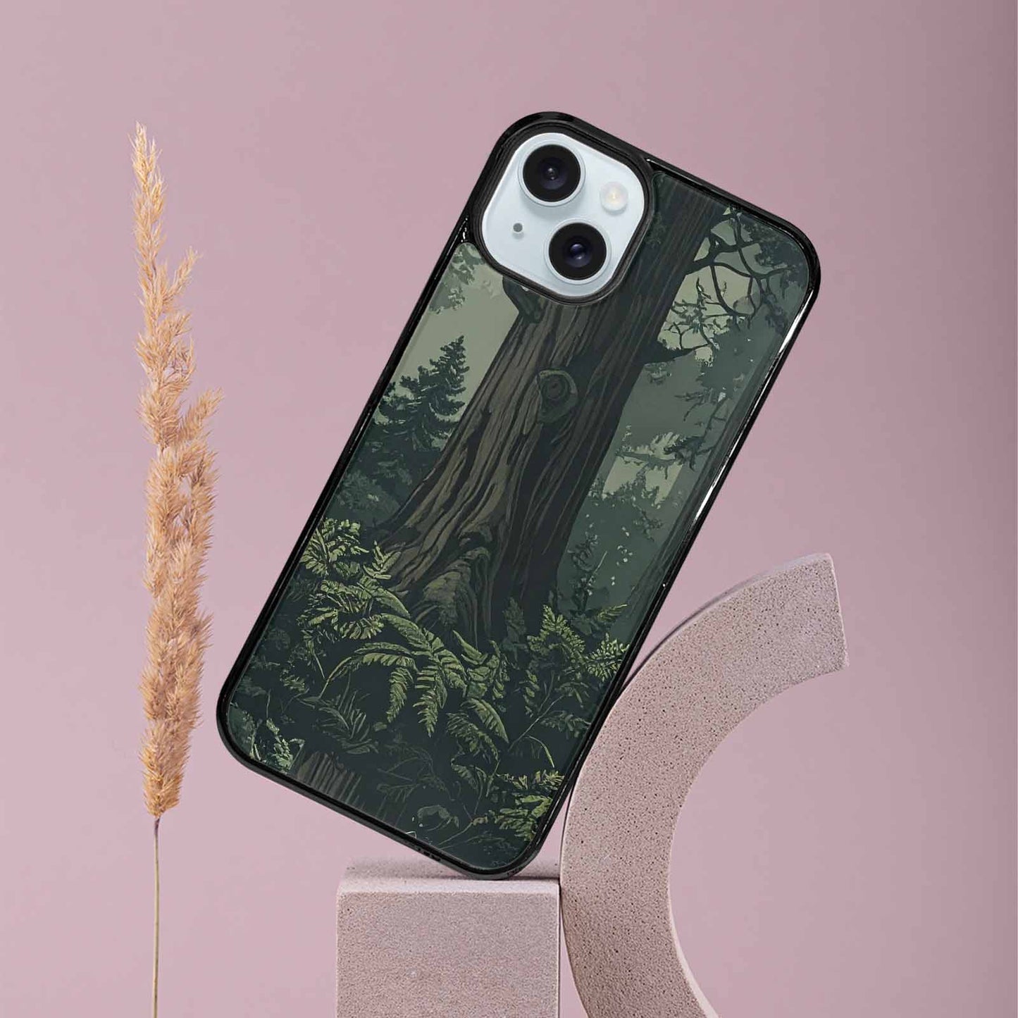 iPhone 15 Plus Case — Seamless Pattern Ancient Redwood Forest Giant, Custom Phone Case