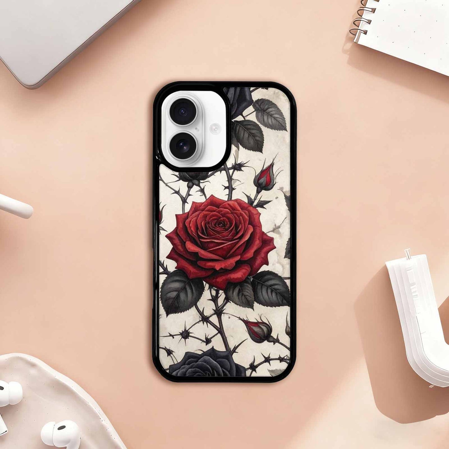 iPhone 17 Case — Small Black Gothic Rose Gothic Skulls, Personalized Phone Case