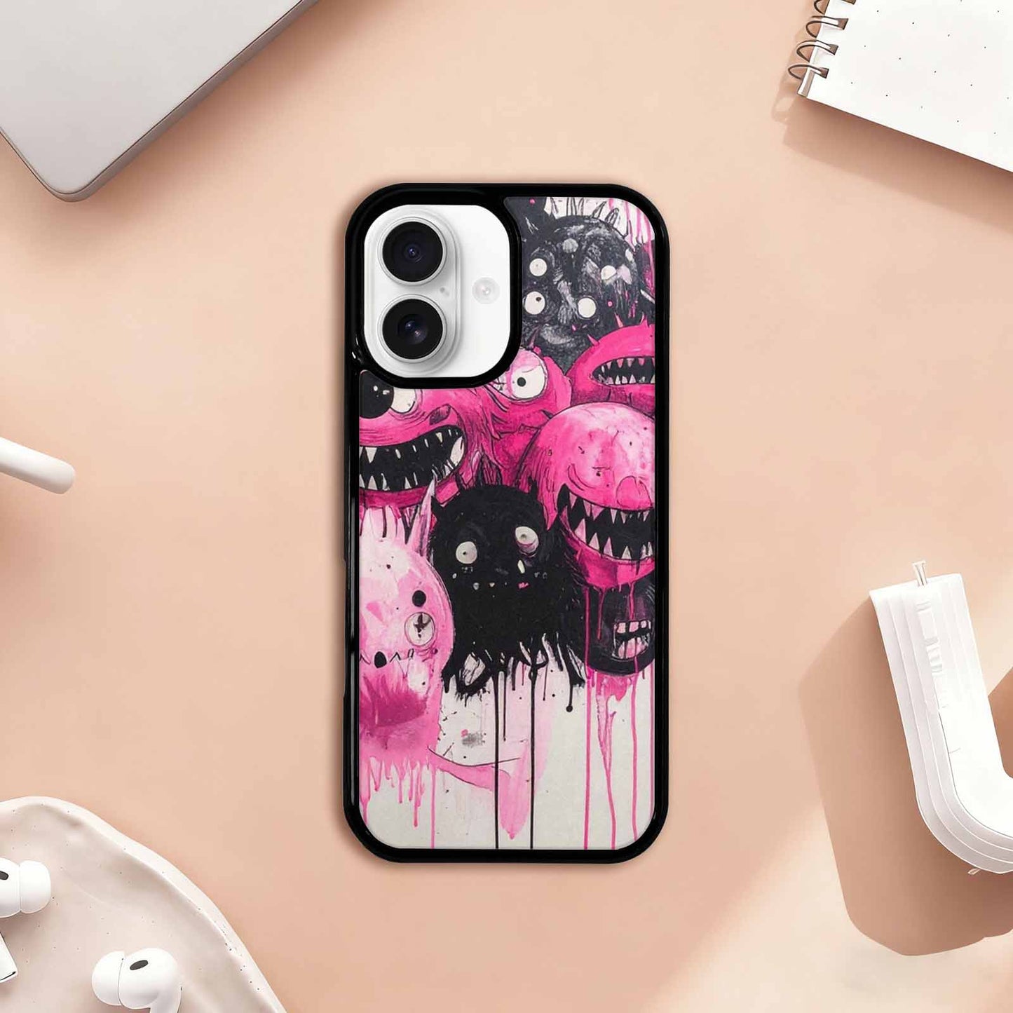iPhone 17 Case — Black &amp; Pink Ink Cartoon Cute, Custom Designed Case Cover