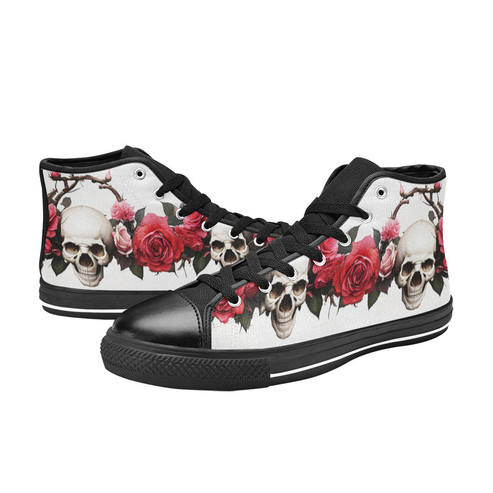 WOMEN'S Skulls Roses Deluxe 13 High Top Canvas Neon Fantasy Custom Shoes