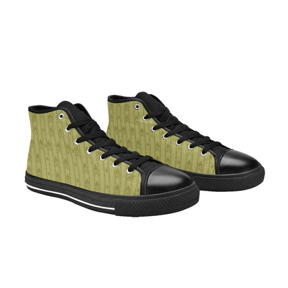 Liminal Horror High-Tops | Yellow Wallpaper Sneakers Kids' High Top Canvas Shoes-4 Sides (Model 017)
