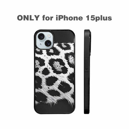 iPhone 15 Plus Case — Leopard Print Black And White Style, Original Design Phone Case