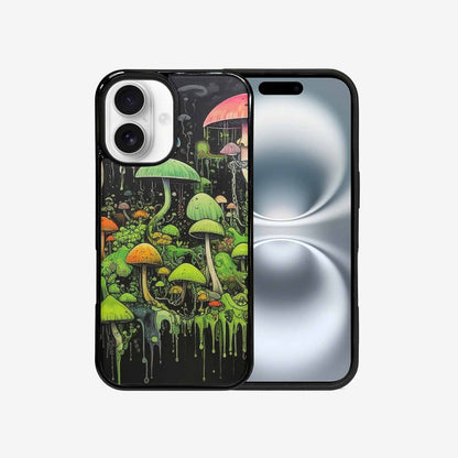 iPhone 16 Case — Rainbow Drip Mushrooms Black Green Ink, Original Design Phone Case