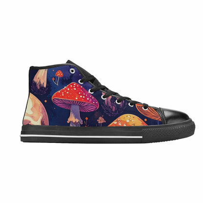 WOMEN'S Mushroom Skulls High Top Canvas Neon Fantasy Sneakers