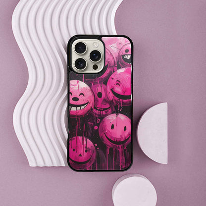 iPhone 16 Pro Max Case — Melting Moon Smiley Black Pink Ink, Custom Made Phone Cover