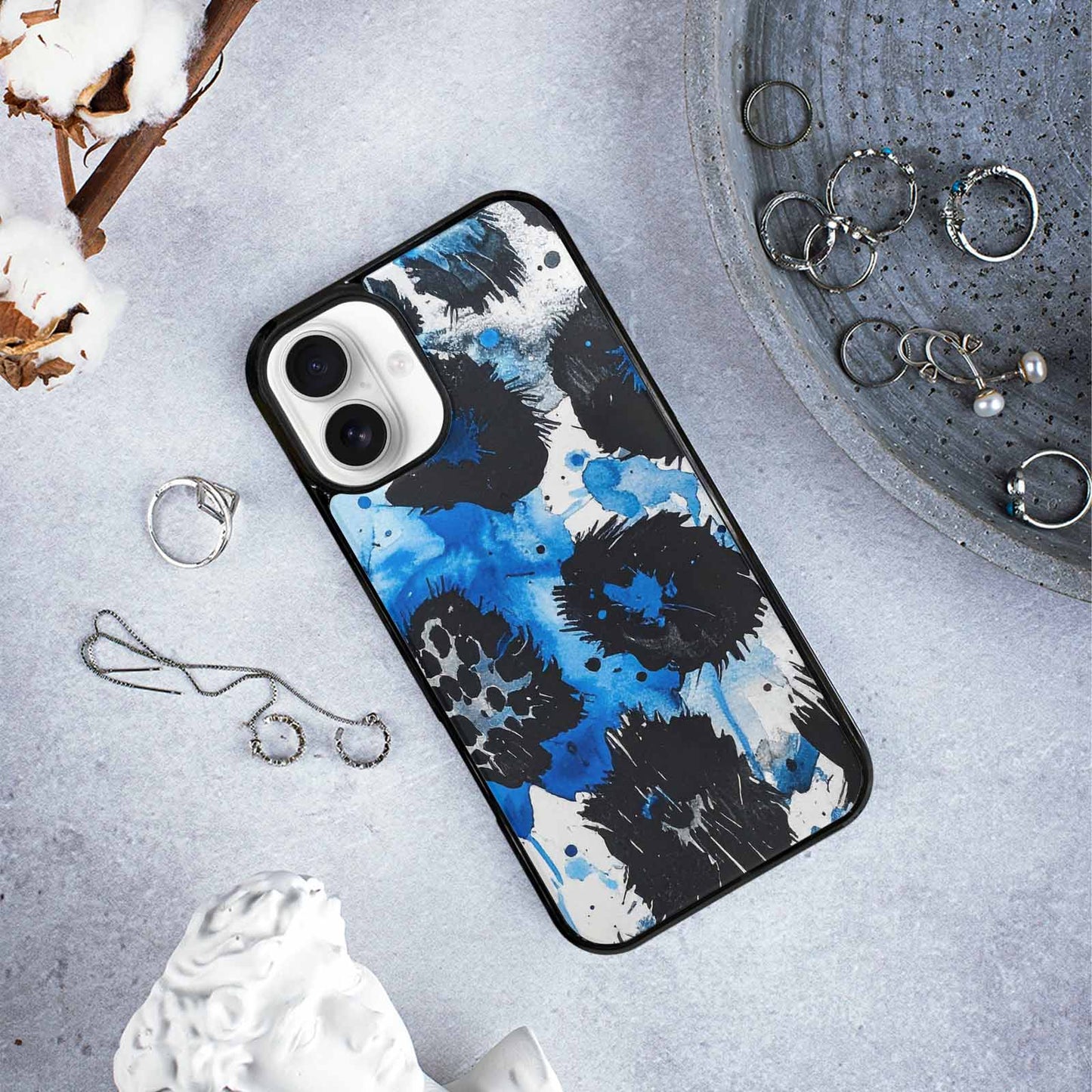 iPhone 16 Plus Case — Animal Print Black Blue Ink Animal, Customized Protective Case