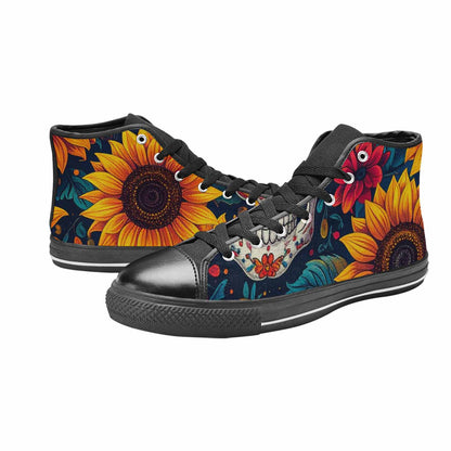 MEN'S Sunflower Skulls Print High Top Canvas Vibrant Chaos Custom Sneakers