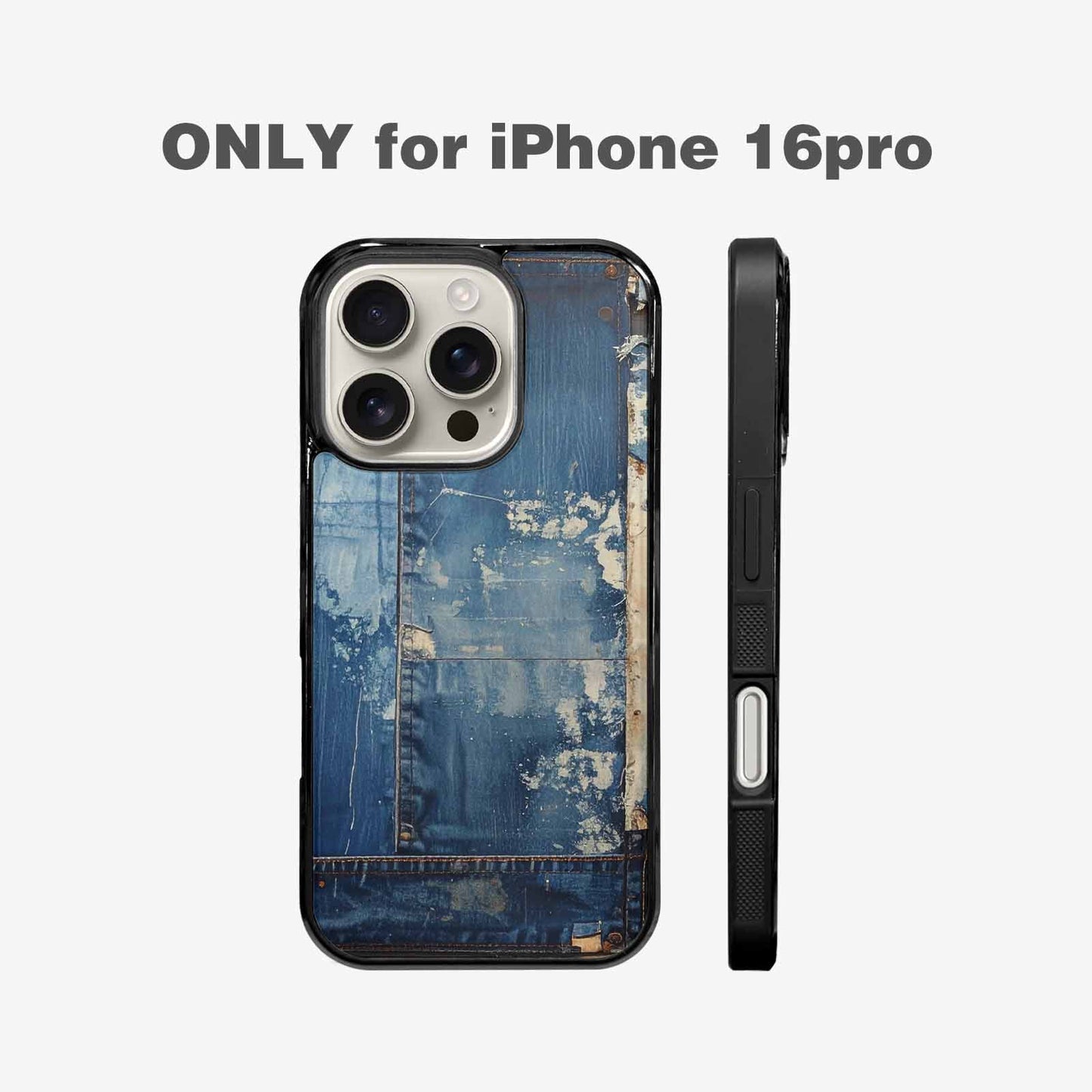 iPhone 16 Pro Case — Denim Distressed Textures Print Edge To, Customized Protective Case