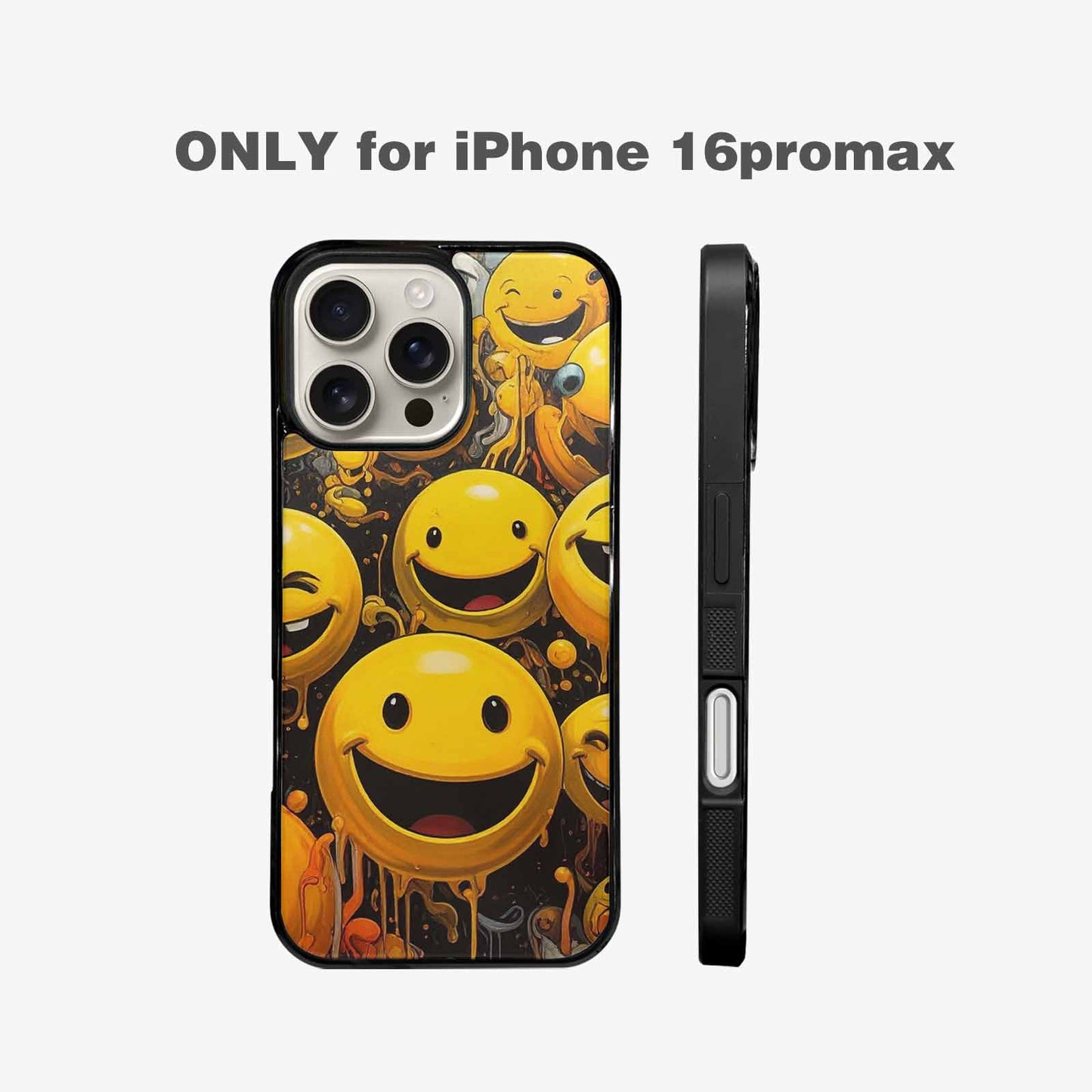 iPhone 16 Pro Max Case — Melting Moon Smiley Red Splatt, Custom Designed Case Cover