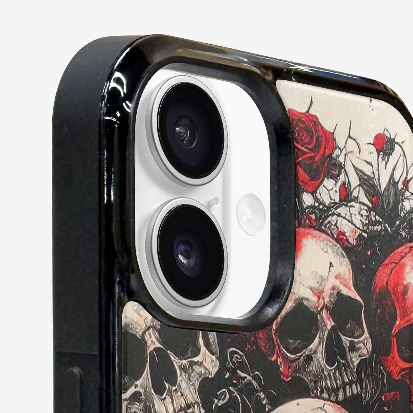 iPhone 16 Plus Case — Skull And Roses Black Red Ink, Custom Designed Case Cover