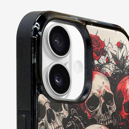 iPhone 16 Plus Case — Skull And Roses Black Red Ink, Custom Designed Case Cover