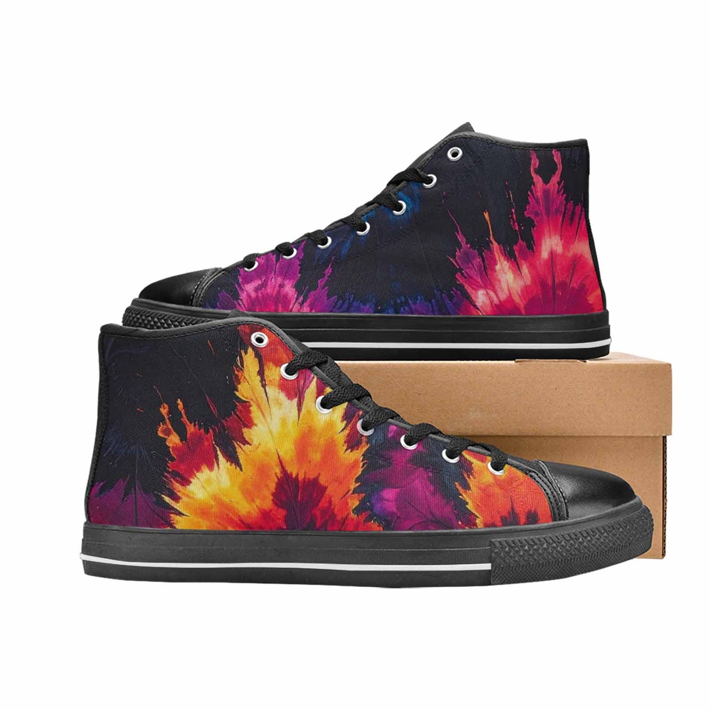 MEN'S Tie Dye Dark High Top Canvas Neon Fantasy Custom Shoes