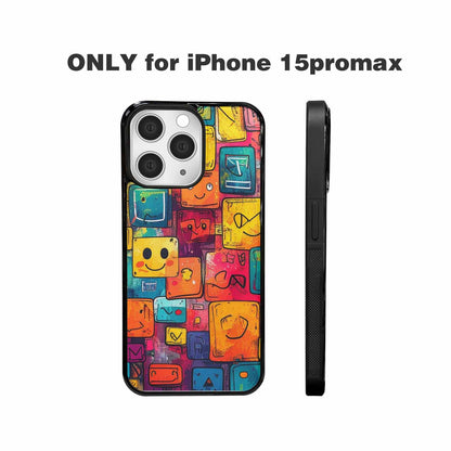 iPhone 15 Pro Max Case — Hand Drawn Icon Doodle Pattern Hundreds, Customized Protective Case