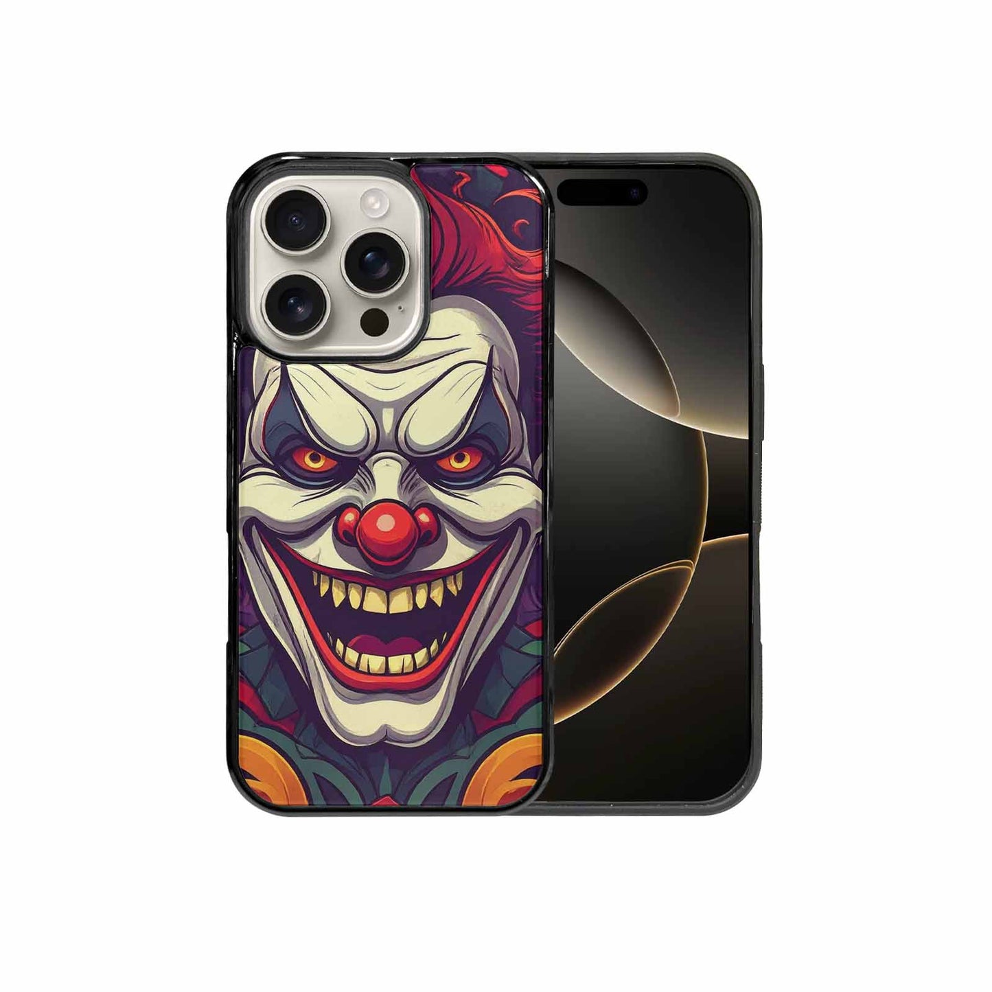 iPhone 16 Pro Case — Evil Circus Heads Faces Overlapping Patterns, Custom Printed Phone Case
