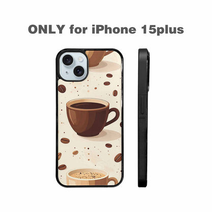 iPhone 15 Plus Case — Coffee Cup And Bean Pattern Seamless, Unique Phone Case Design