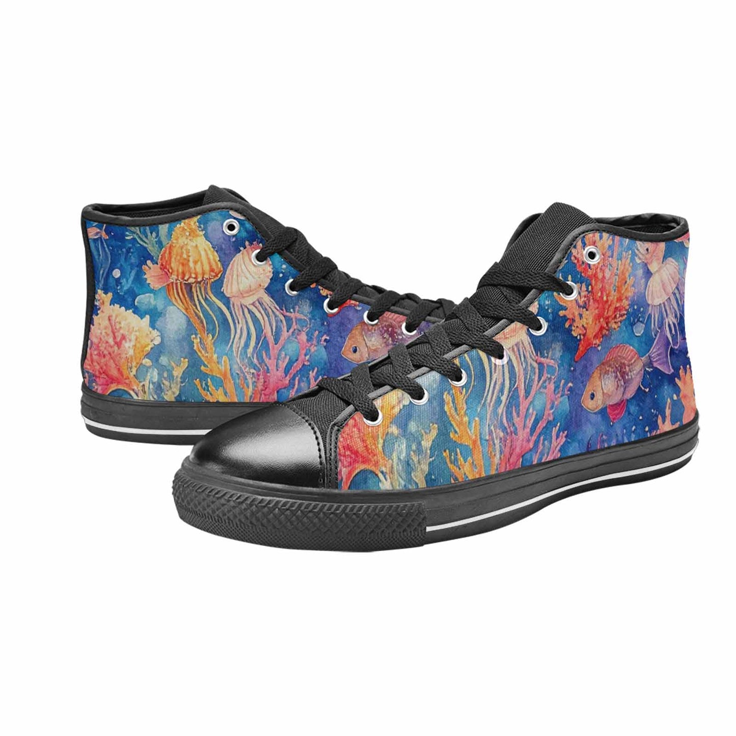 WOMEN'S Fish Scale Coral High Top Canvas Vivid Custom Shoes