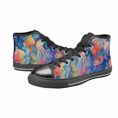 WOMEN'S Fish Scale Coral High Top Canvas Vivid Custom Shoes