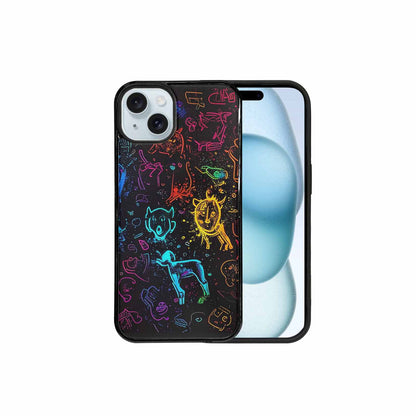 iPhone 15 Plus Case — Neon Glow Outline Icon Pattern Hundreds, Custom Made Phone Cover