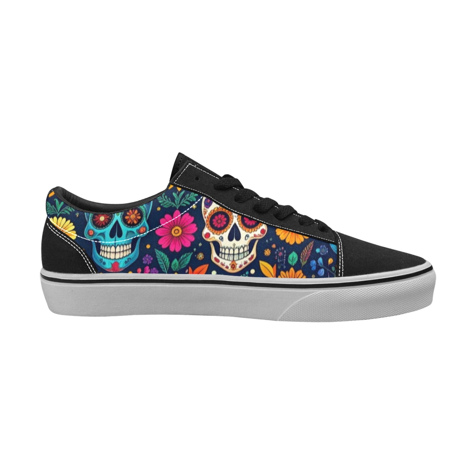 MEN'S Rainbow Sugar Skull Weave Low Top Skateboarding Vibrant Chaos Sneakers