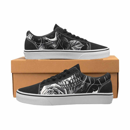 WOMEN'S Skulls Roses Black Ink Canvas Lace-Up Dark Academia Custom Shoes