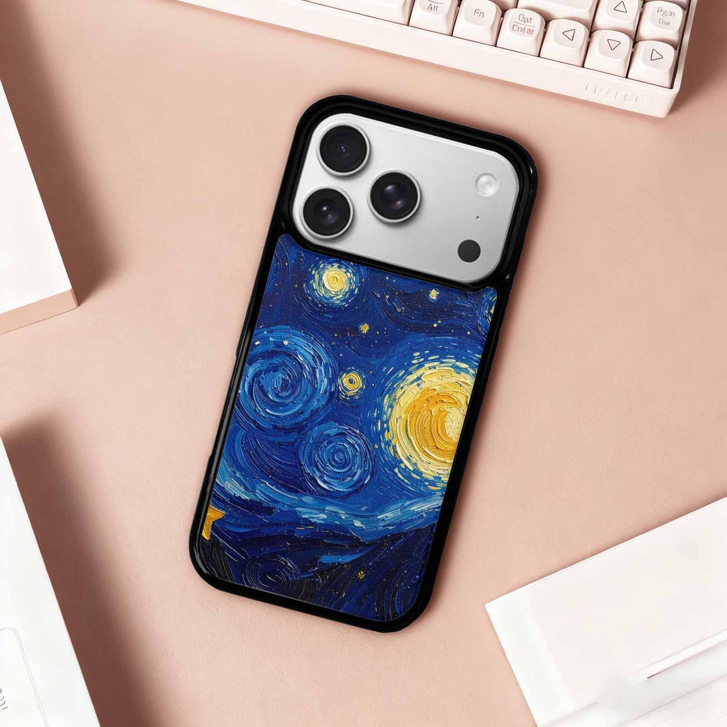iPhone 17 Pro Case — Swirling Deep Blue Night Sky Galaxy, Personalized Phone Case