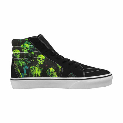 MEN'S Skulls Neon Green Glow High Top Canvas Custom Fashion Aesthetic Original Art Sneakers
