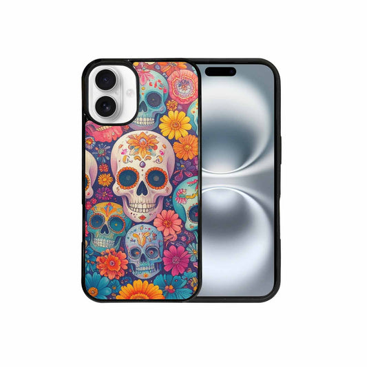 iPhone 16 Plus Case — Ornate Candy Color Skull Pattern Hundreds, Custom Made Phone Cover