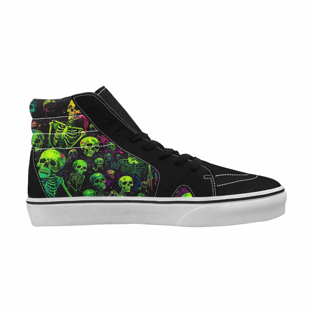 MEN'S Skeletons  Neon Green High Top Canvas Surreal Custom Shoes