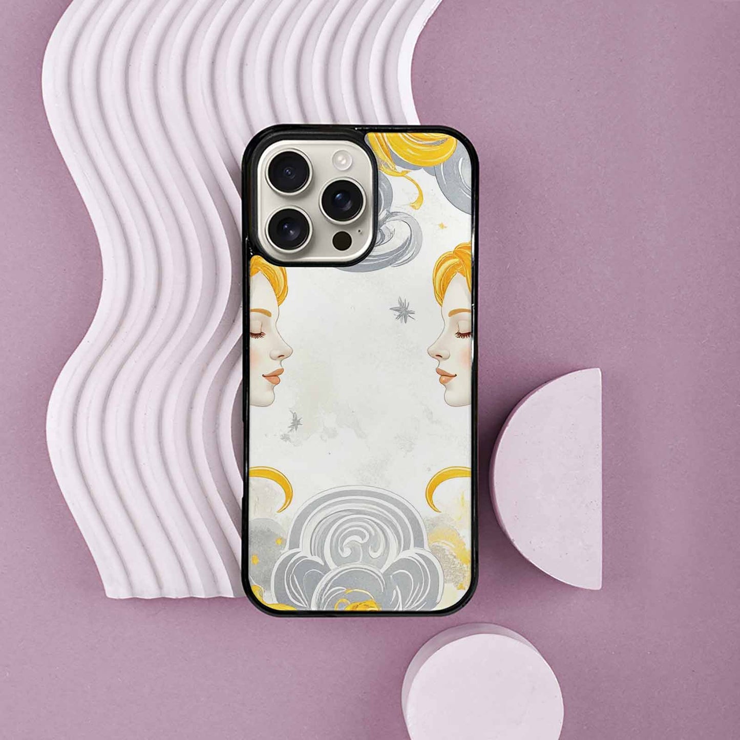 iPhone 16 Pro Max Case — Gemini Twins Zodiac Pattern Seamless Repeat, Customized Protective Case