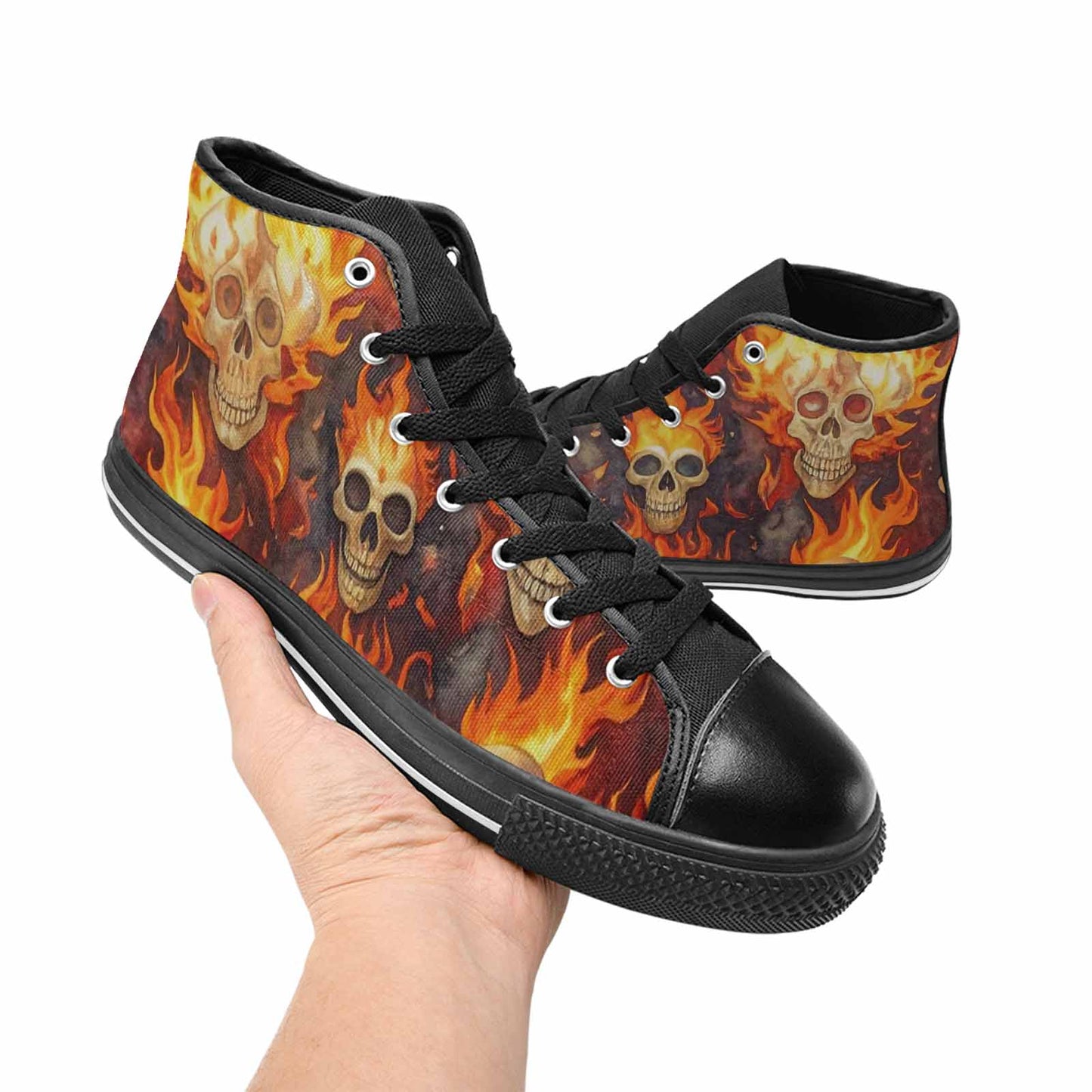 WOMEN'S Skulls - Flaming High Top Canvas Vivid Sneakers