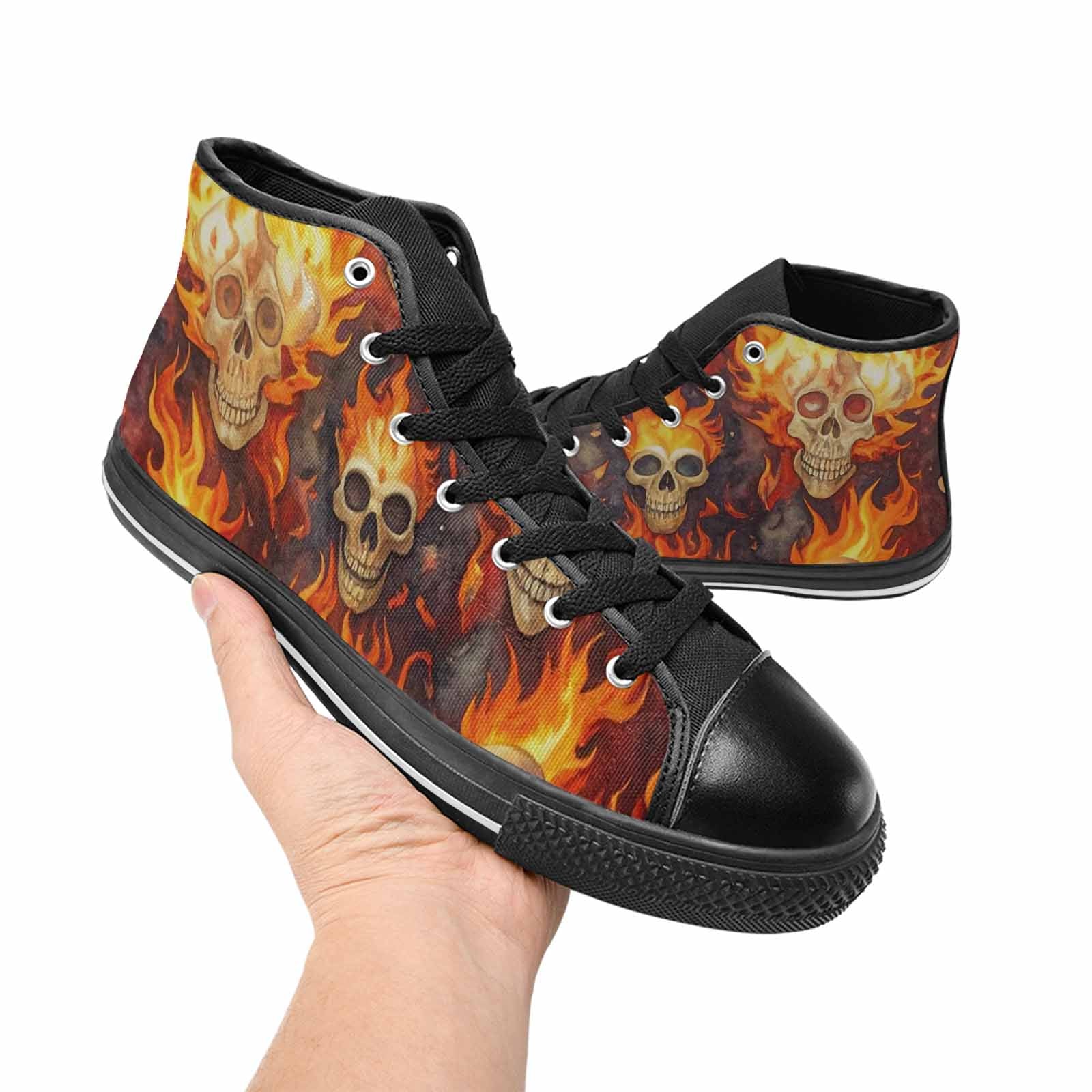 WOMEN'S Skulls - Flaming High Top Canvas Vivid Sneakers