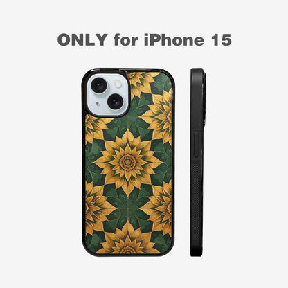 iPhone 15 Case — Sunflower Mandala Kaleidoscope Custom, Personalized Phone Case
