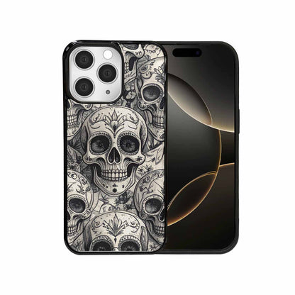 iPhone 15 Pro Max Case — Intricately Detailed Sugar Skulls In Black, Custom Printed Phone Case