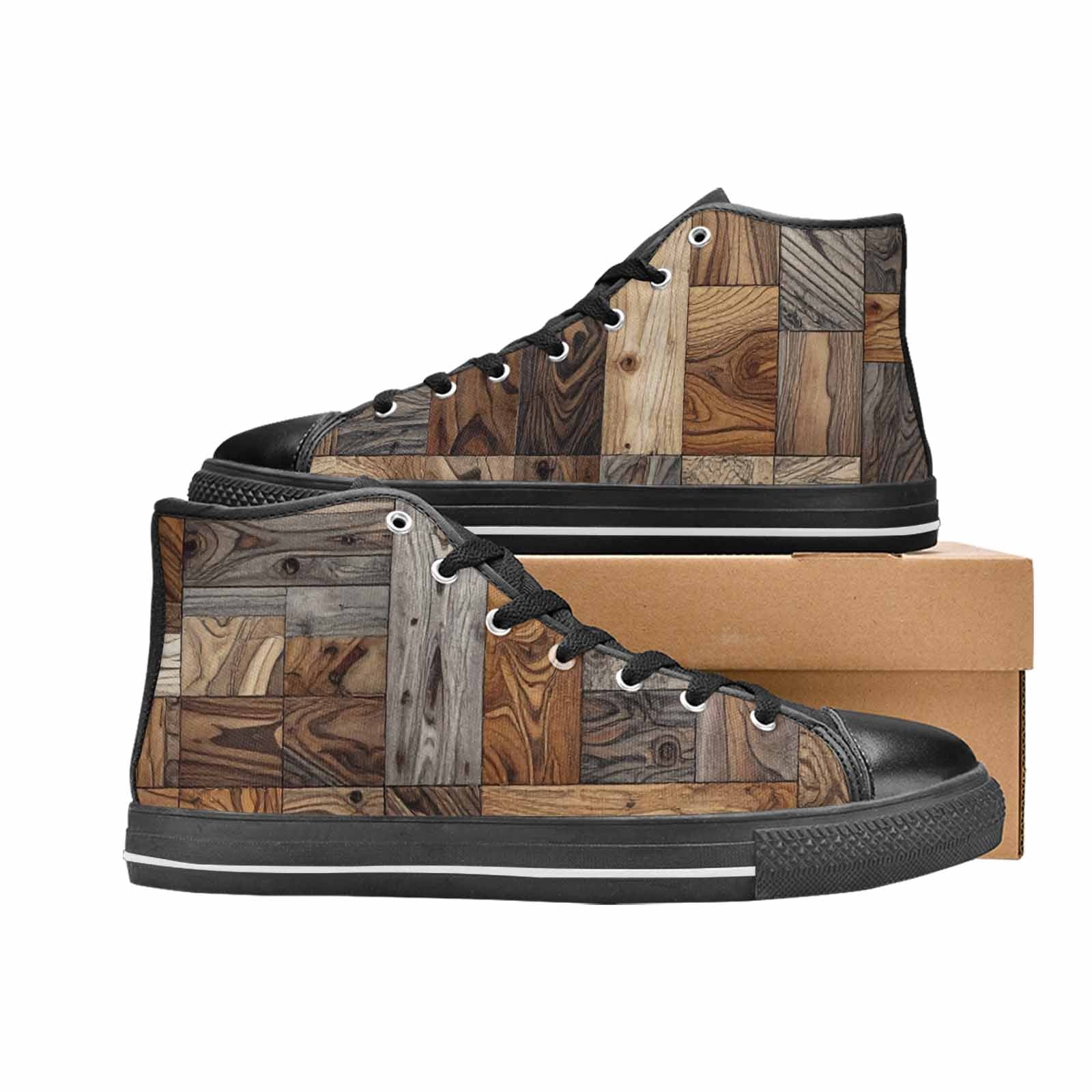 MEN'S Wood Grain Texture High Top Canvas Dark Academia Custom Shoes